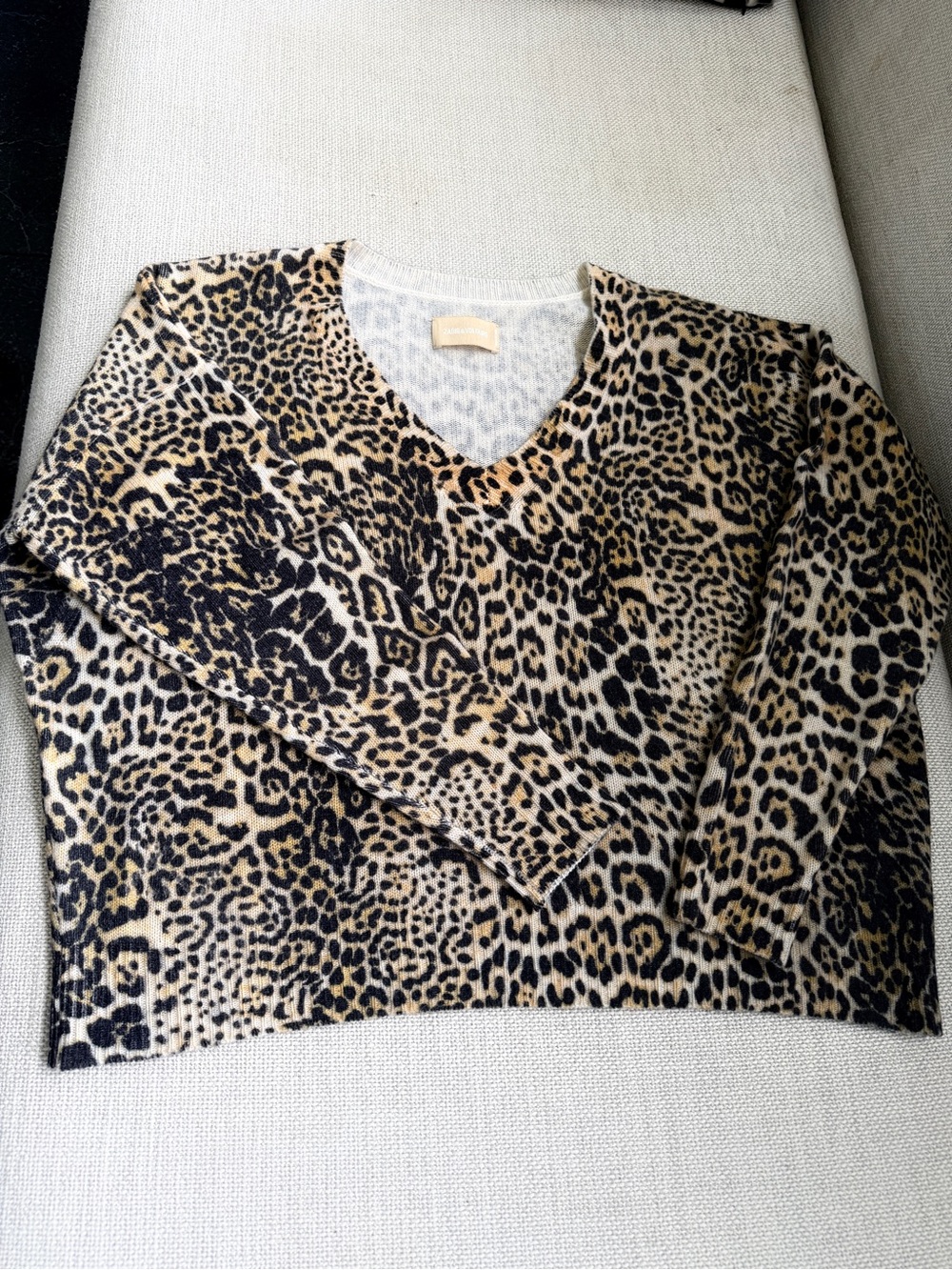 Zadig & Voltaire Leopard Print V-Neck Sweater - Black & Tan